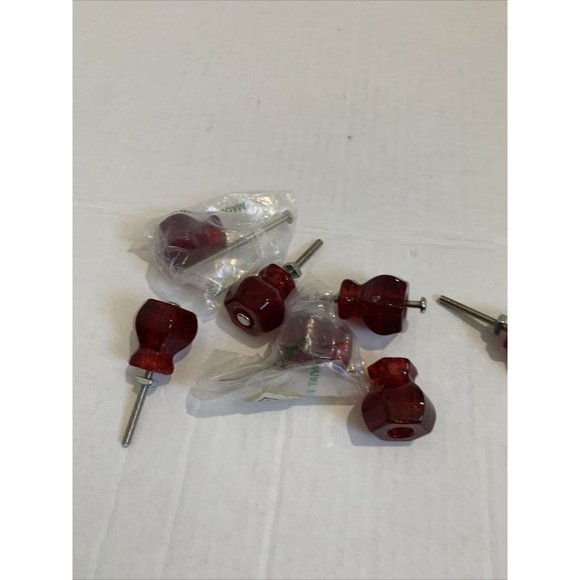 Candy Red Glass Drawer Pulls Cabinet Knobs Vintage Style 1 1/4" SET OF 6 - Picture 7 of 8